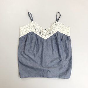 SUNDANCE Catalog Free Soul Cami Tank Top Small Blue Chambray Lace